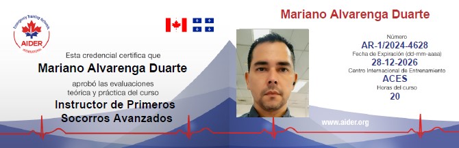 Credencial AIDER: Instructor de Primeros Socorros Avanzados, AR-1/2024-4628