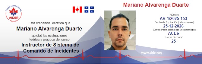 Credencial AIDER: Instructor de Sistema de Comando de Incidentes, AR-1/2025-153